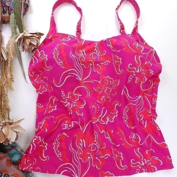 New Lands End Pink Red Swim Tank Top Sz 12 - Picture 2 of 9